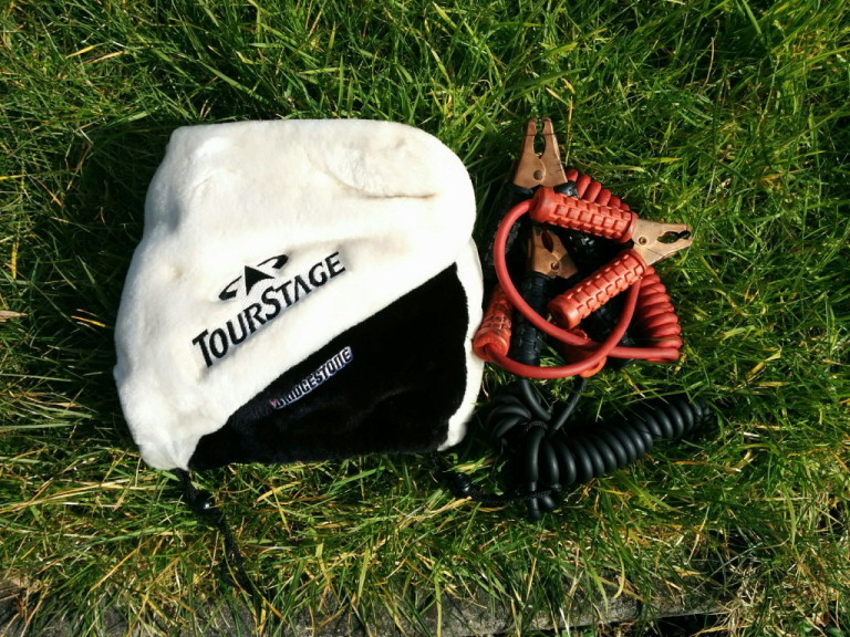 Curly jump leads in a fleece Bridgestone bag, found in an imported Japanese car