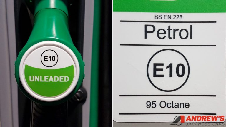 Pictures of E10 stickers at a petrol pump in the UK